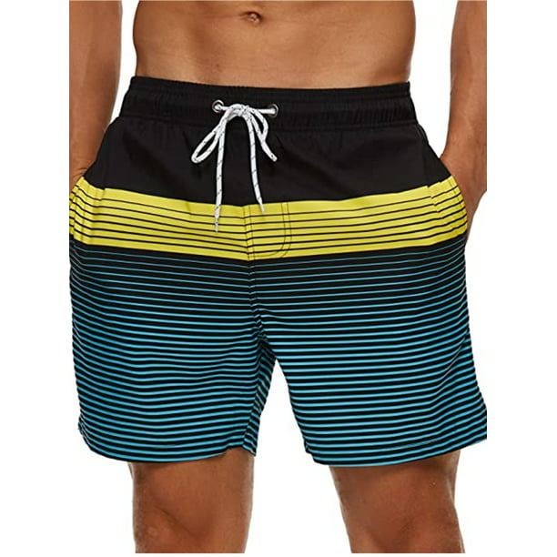 Men Short Solid Swim Trunks Mens Swim Trunks Beach Shorts Striped Print Beachwear Summer Holiday Surf Swimsuit Swimwear Bathing Suits Sportwear Casual Leisure Short Pants Bathing Suits Swim Shorts 